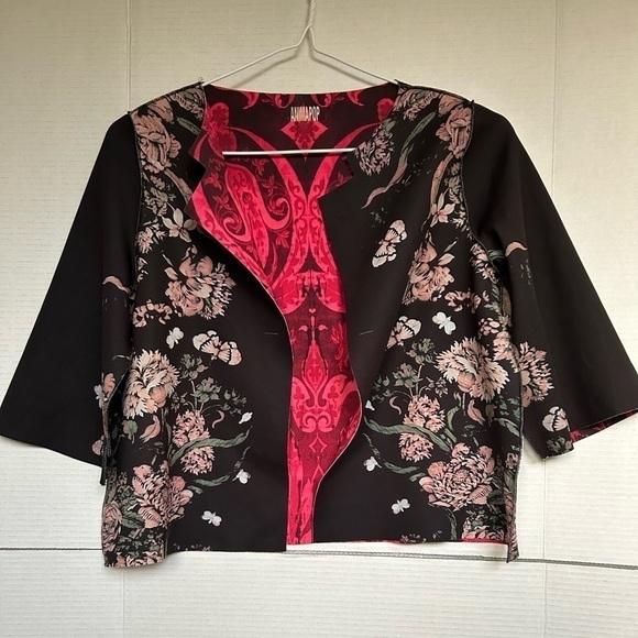 Animapop Jacket reversible floral black red pattern crop - Picture 8 of 12